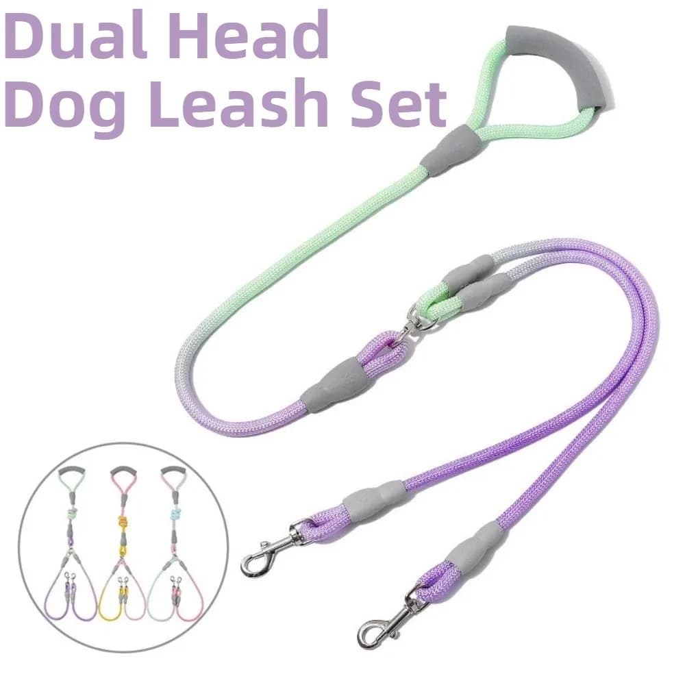 Guinzaglio Doppio per Cani con Colore Sfumato, Set Regolabile in Nylon con Doppia Impugnatura, Guinzaglio Durevole a Mani Libere per Due Cani