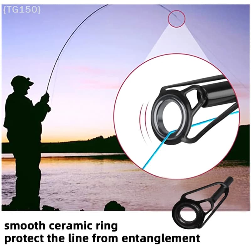 【F2-TG150】Anello Guida Canna da Pesca in Acciaio Inossidabile con Anello in Porcellana - 8 Pezzi Accessori Fai-da-te per Riparazione Punta Canna per Attrezzatura da Pesca