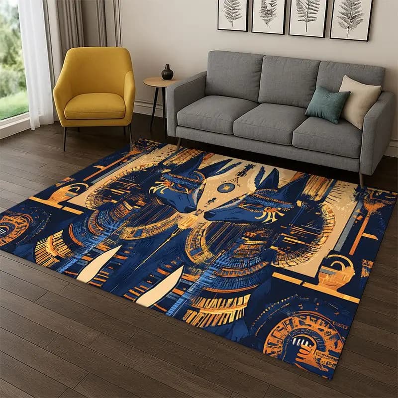 Tappeto con disegno del Faraone Anubis dell'Antico Egitto per camera da letto, soggiorno, divano, sala giochi, zerbino, decorazioni per la casa, tappeto antiscivolo