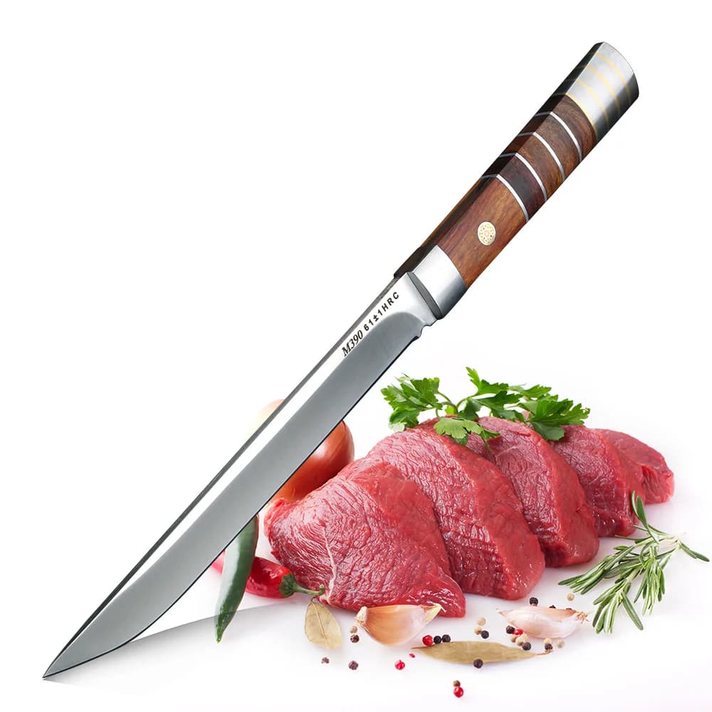 Affettatrice per carne - Acciaio inossidabile M390, lama affilata 62HRC, fodero in legno, adatta per la lavorazione della cucina domestica e commerciale