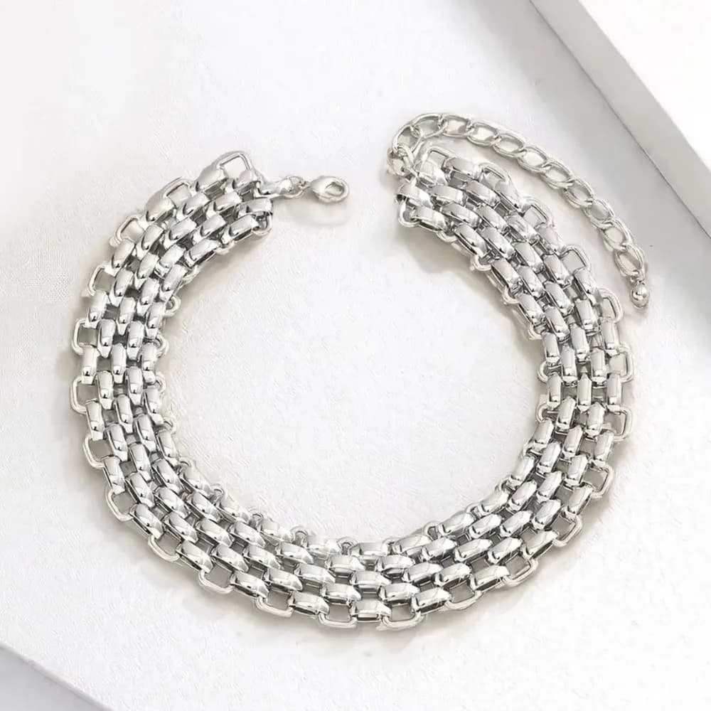 Metal Chunky Chain Choker Vintage Personality Layered Collar Necklace Temperament Twisted Lock Exaggerated Necklace Boy