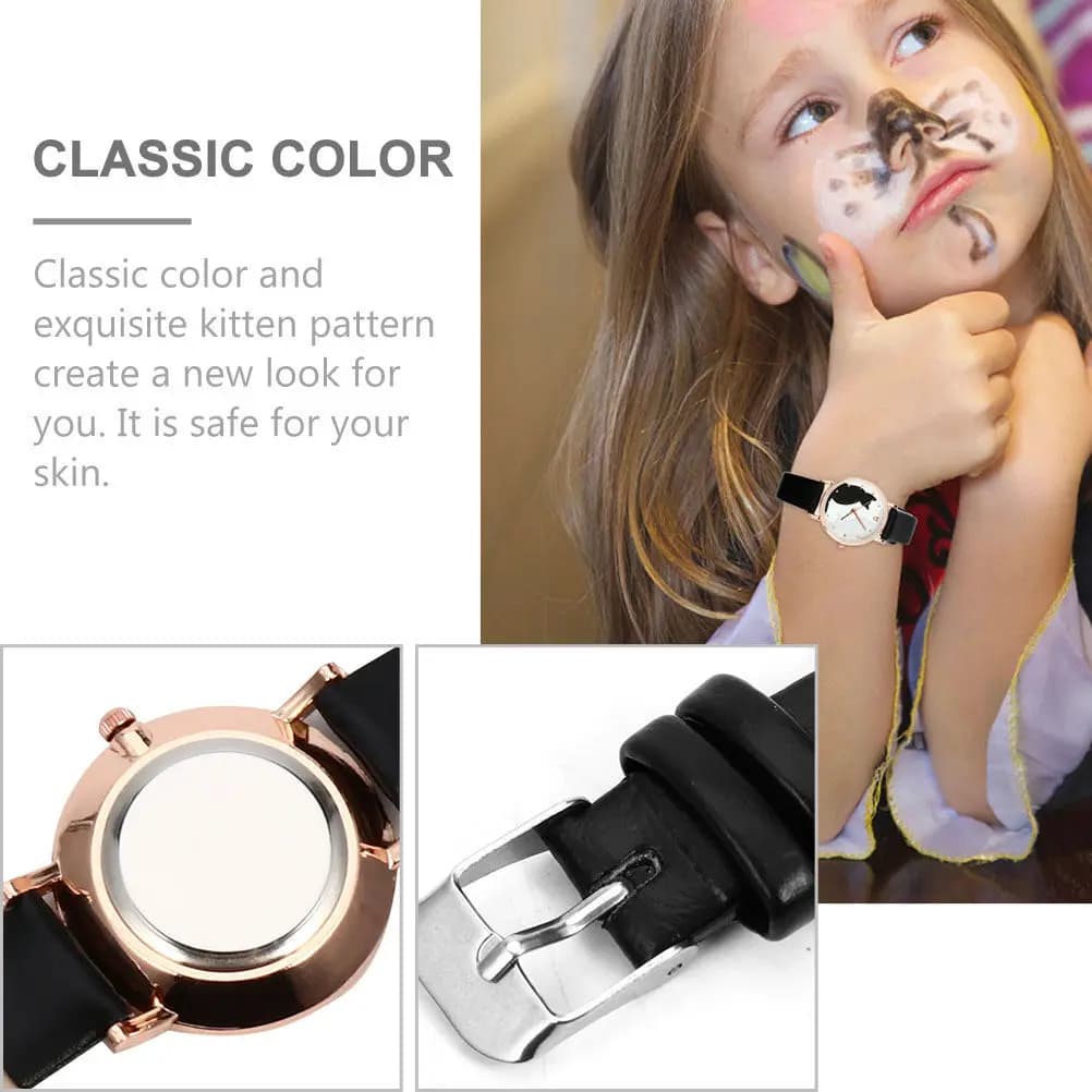 2 quartz watches with cat pattern, zinc alloy strap, adjustable, casual, woman's gift idea for ladies