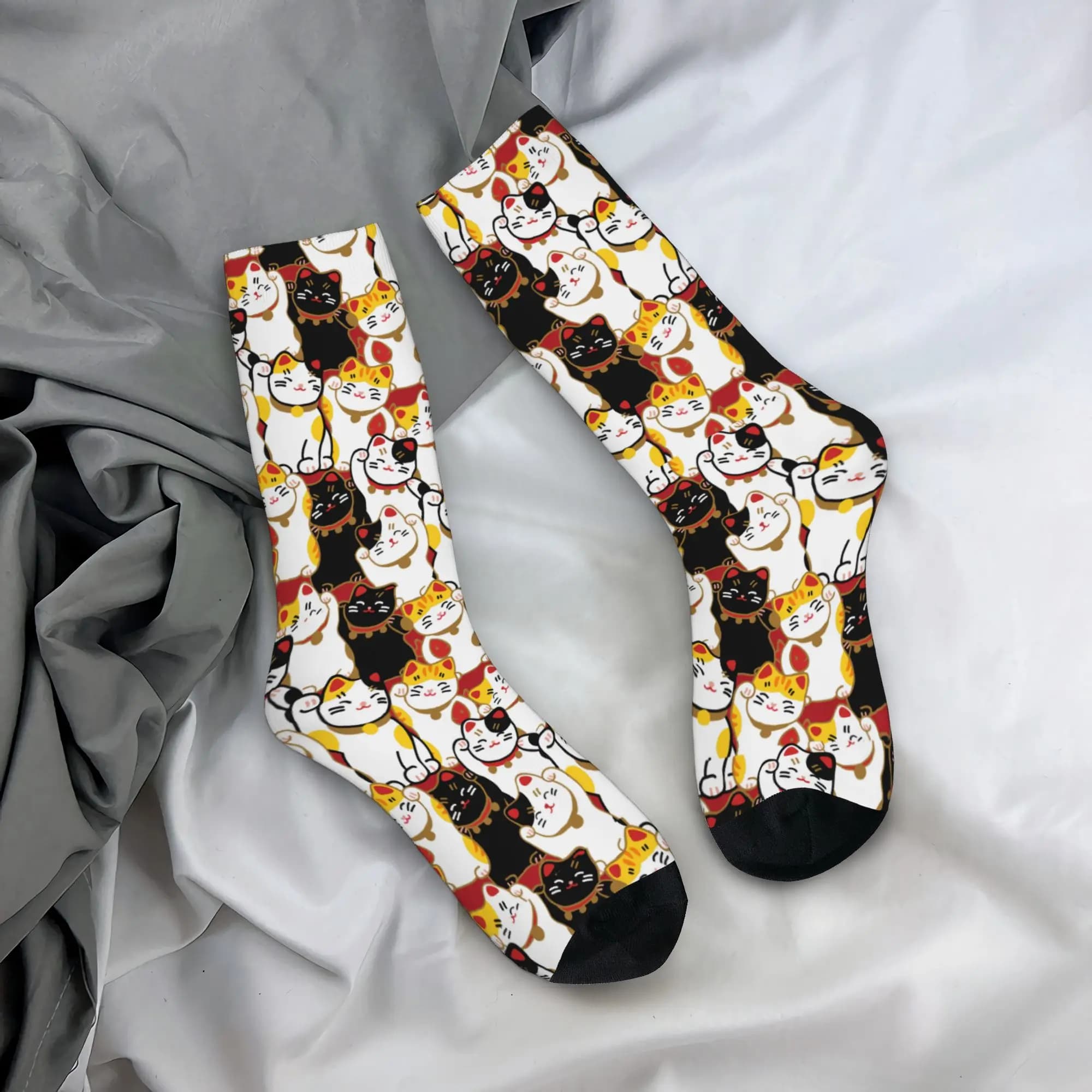 Custom Lucky Cat Men's Crew Socks Unisex Fashion 3D Print Dress Socks