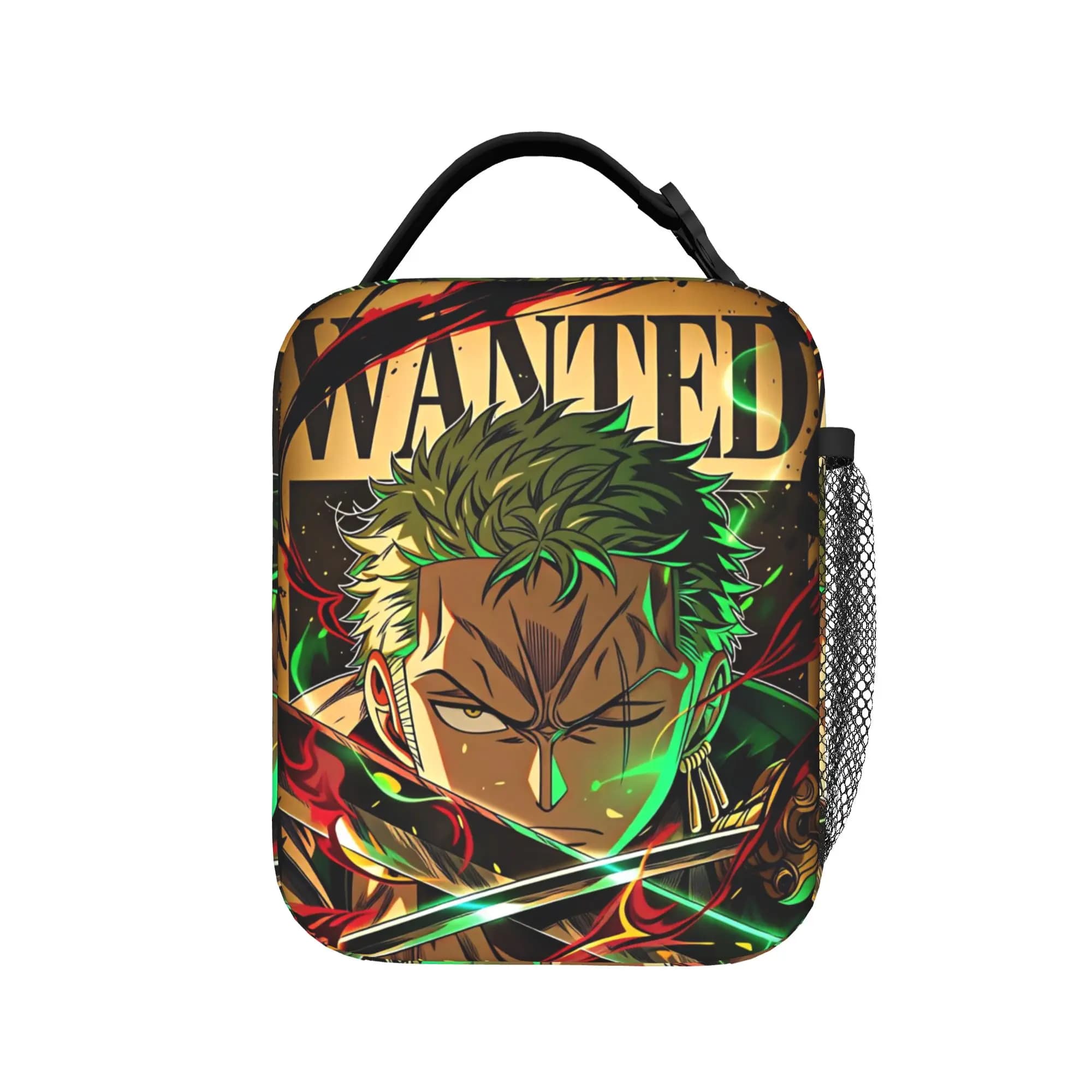Zoros Wanted Poster Art Lunch Bag Portable Zipper Lunch Box Girls Picnic Print Cooler Bag Casual Oxford Thermal Tote Handbags