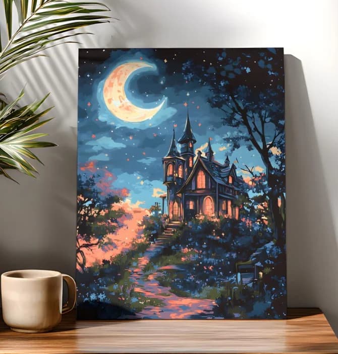 Acrylic Paint By Numbers Moonlight Road Painting By Numbers on Canvas Coloring By Number for Adults Paint Digital Art