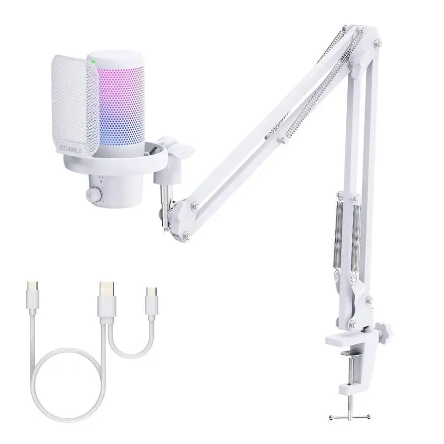 USB Microphone for PC from Gaming VM1 White, Condenser Microphone with Noise, RGB Light, Computer Accessories, Gamer Gift