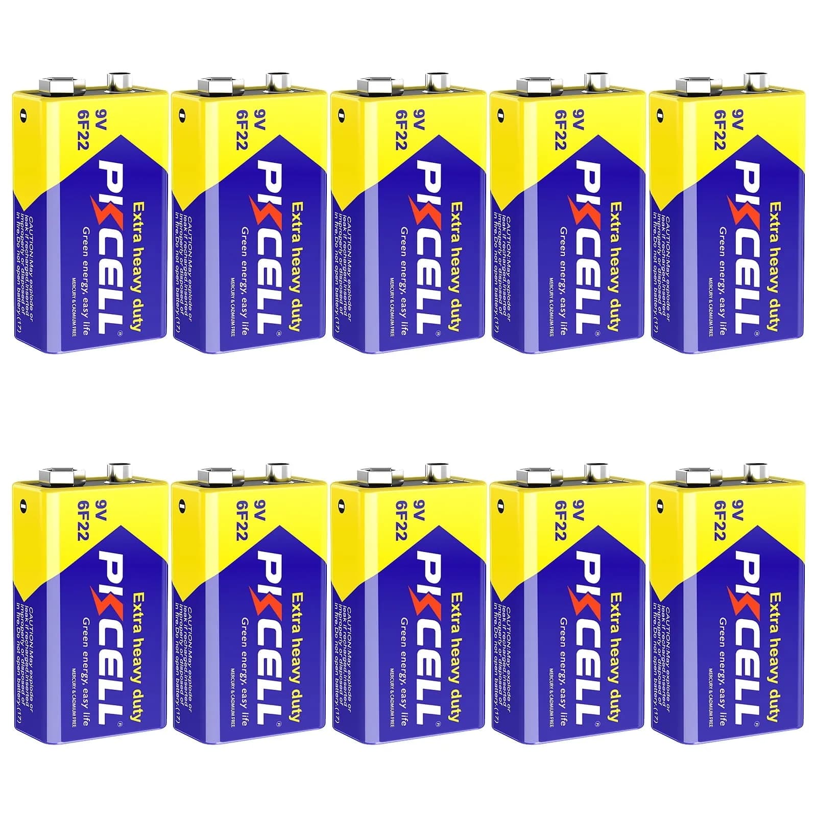 PKCELL 10PC 6F22 Batteria PP3 9 Volt Batteria al Carbonio Cella Rilevatore di Fumo a Prova di Perdite Batterie EN22 1604AU 6AM6 Batteria al Carbonio Zinco
