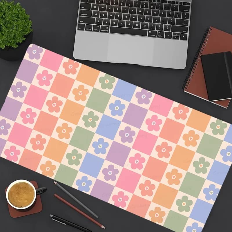 Tappetino da Scrivania Grande con Motivo Floreale a Quadretti, Tappetino per Mouse da Gaming per PC e Laptop, Base Antiscivolo, Tappetino per Tastiera da Ufficio, Accessori per Computer
