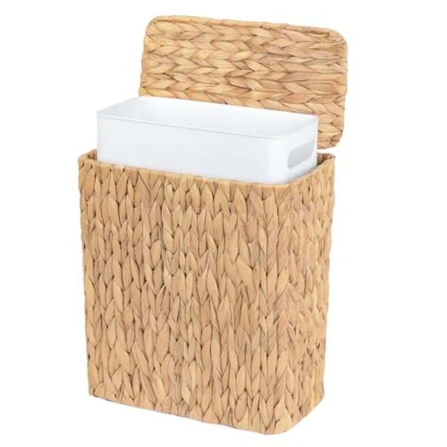 Cestino per Rifiuti in Vimini, Cestino da Bagno da 3 Galloni con Coperchio, Cesto Portarifiuti in Giacinto d'Acqua Intrecciato a Mano con Fodera Rimovibile e B