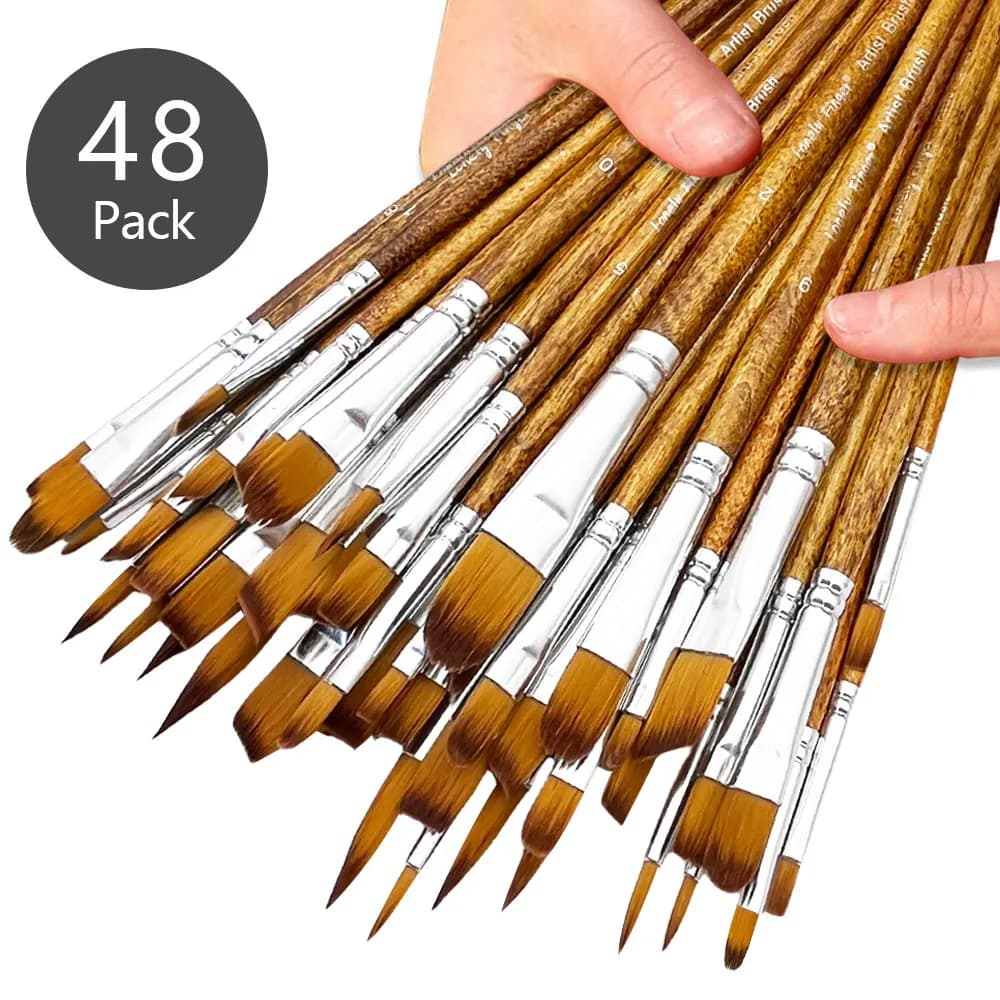 12/48pcs Premium Artist Paint Brushes Set Include Round/Filbert/Flat/Angle Fine Detail Brushes Premium Nylon Brush for Painting