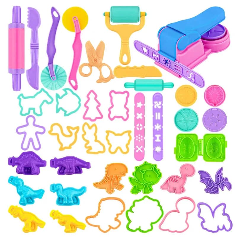 Stampo per plastilina per bambini Giocattoli artigianali fai-da-te Accessori Dinosauro del fumetto Forbici di sicurezza Mattarello Pressa per pasta Strumenti per giochi di pasta in plastica