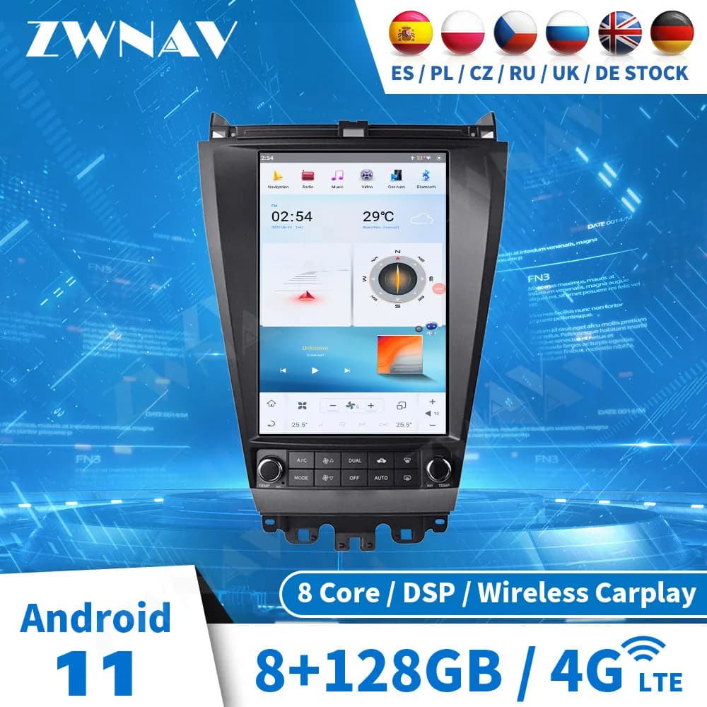 Qualcomm 665 Carplay 12.1" Screen Android 11 For Honda Accord 2003-2007 Multimedia Player GPS Navi Car Radio Stereo Head Unit