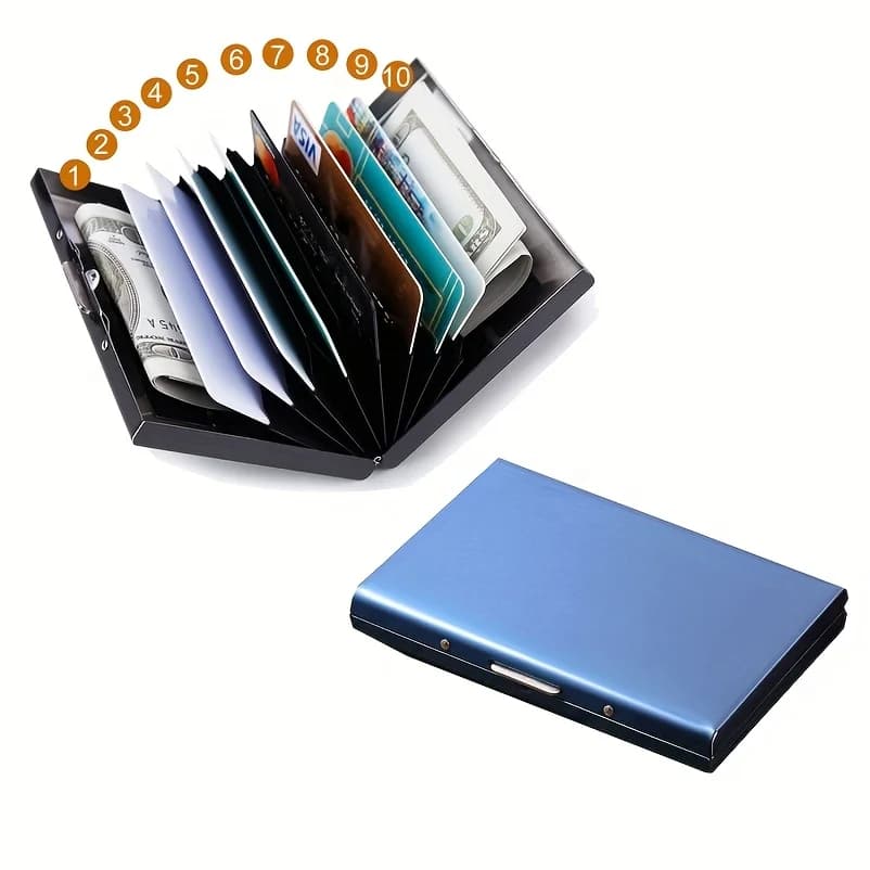 Portacarte di Credito RFID, Portafoglio in Metallo con 6 o 10 Scomparti, Protezione Blocco RFID per Uomo e Donna, Portamonete di Sicurezza