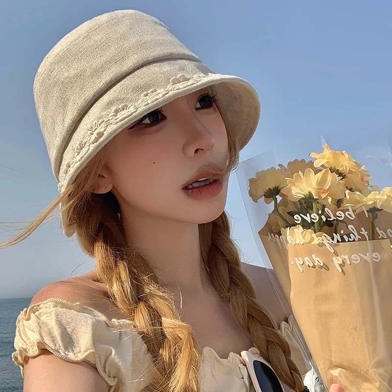 Women's Linen Bucket Hat Summer Thin Breathable Sun Hat Wide Brim UV Protection Beach Cap Packable Fisherman Hat Outdoor