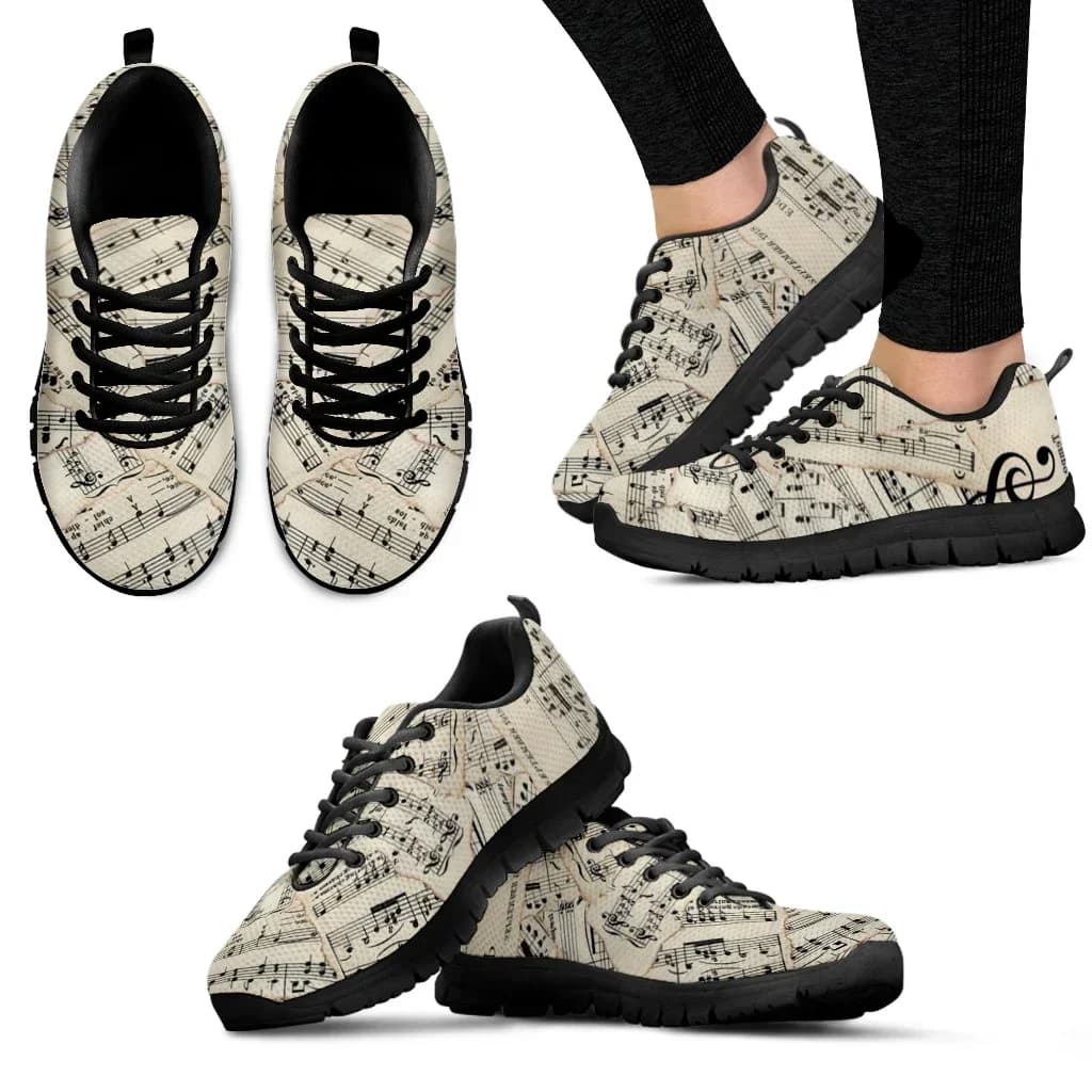 Scarpe da Donna con Stampa Note Musicali 2022, Sneakers Primaverili in Rete con Lacci, Calzature Plus Size