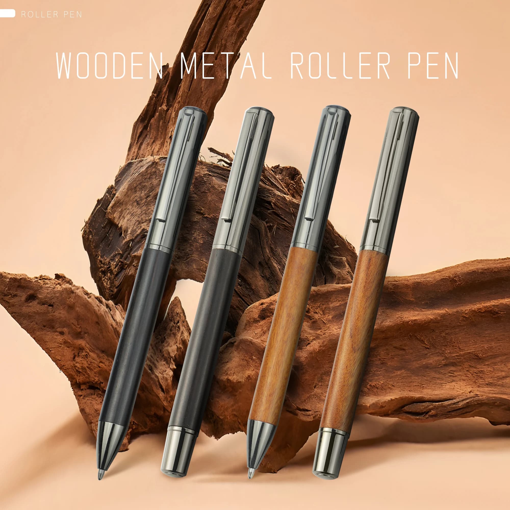 【Back-To-School】 Confezione da 1/2 penna a sfera/segno con impugnatura in legno premium - Finitura marrone/ebano - Scrittura fluida