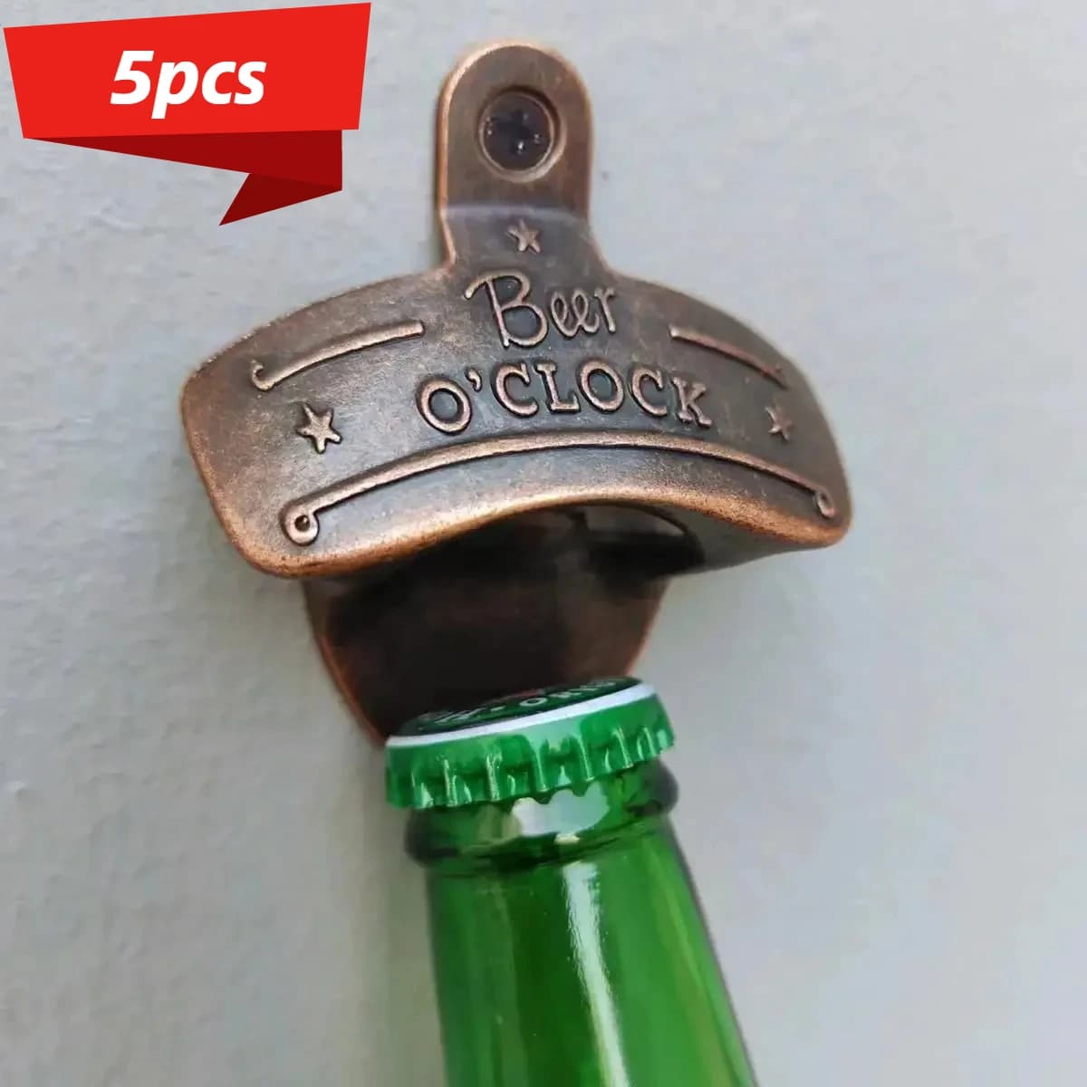 5pcs “Beer O' Clock "Bottle Opener Wall Mounted Hanging BBQ DIY Solid Beer Opener Tools Bar Decorative Corkscrew Kitchen Gadgets