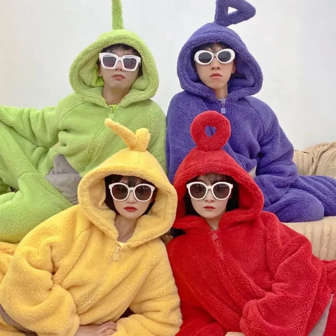 Nuovo Cosplay per Costume Adulto Casa 4 Colori Divertente Tinky Winky Anime Laa-Laa Po Morbido Maniche Lunghe Pezzo Pigiama Costume