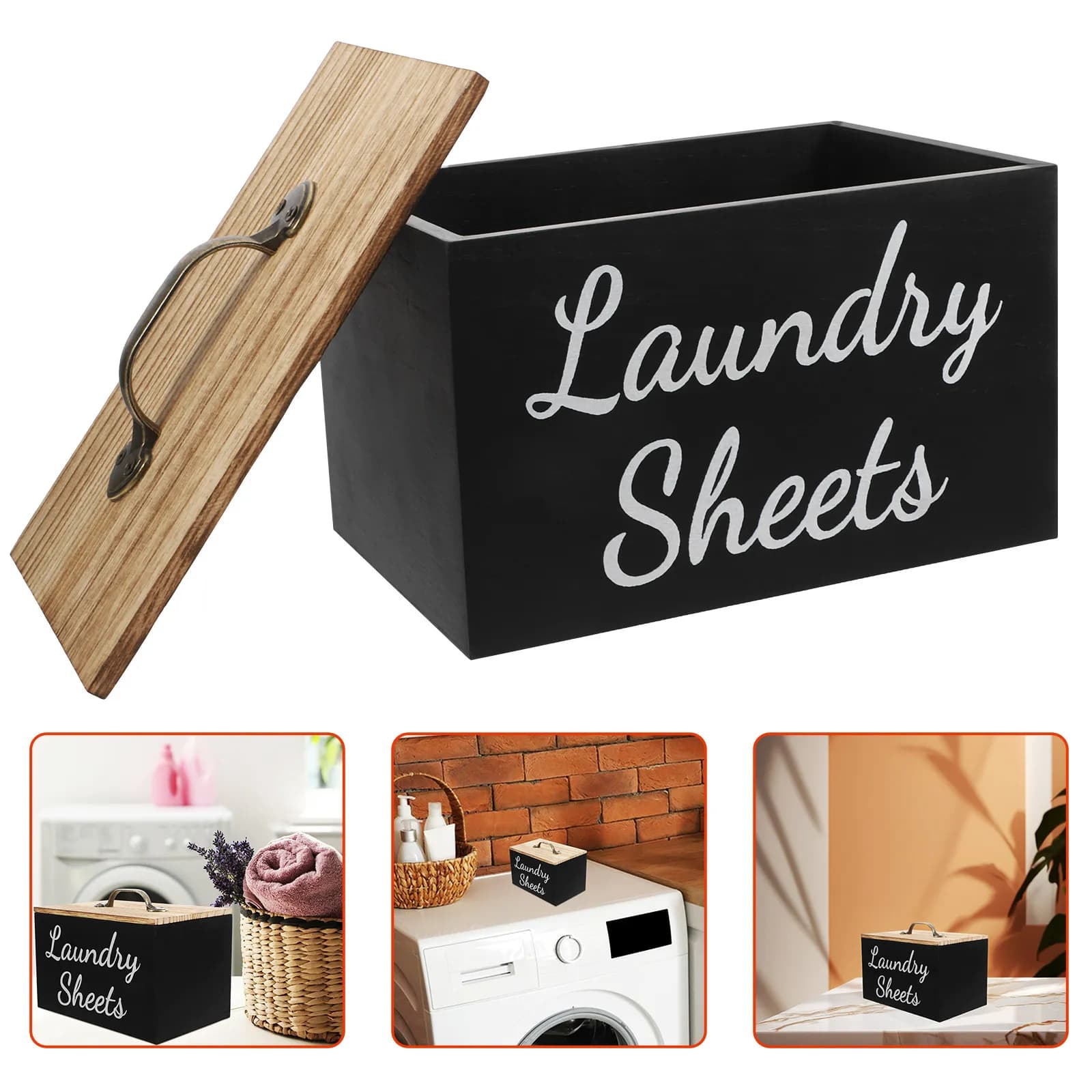 Farmhouse Wood Dryer Sheet Holder Softener Sheet Dispenser Large Capacity Laundry Room Organizer Storage Box Laundry Soap Holder