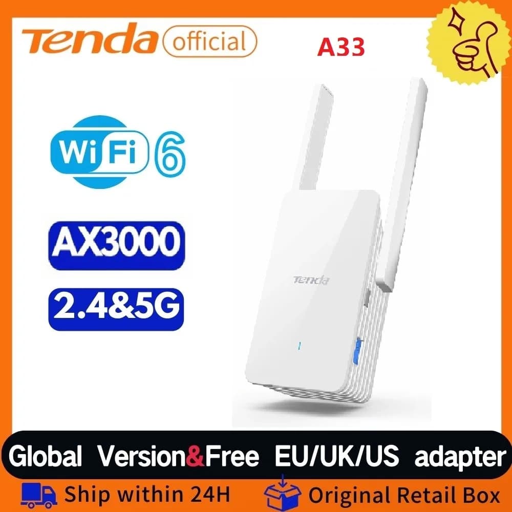 TENDA A33 WI-FI 6 EXTENDER AX3000 doppia banda 2,4 GHZ 5GHZ segnale WIFI BOOSTER GIGABIT WIFI ripetitore WIFI ETHERNET porta HOME INTERNET