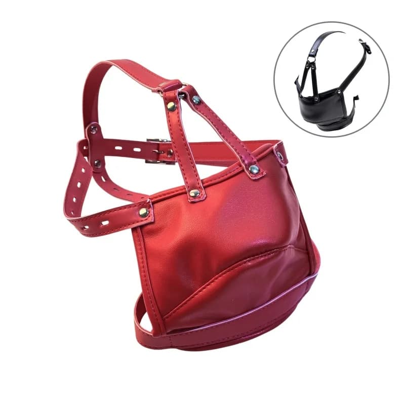 Exotic Cool PU Leather Harness Headgear Face Mask with Fetish Bondage Dildo Mouth Gag for Women Men Bedroom Cosplay Play Sex Toy