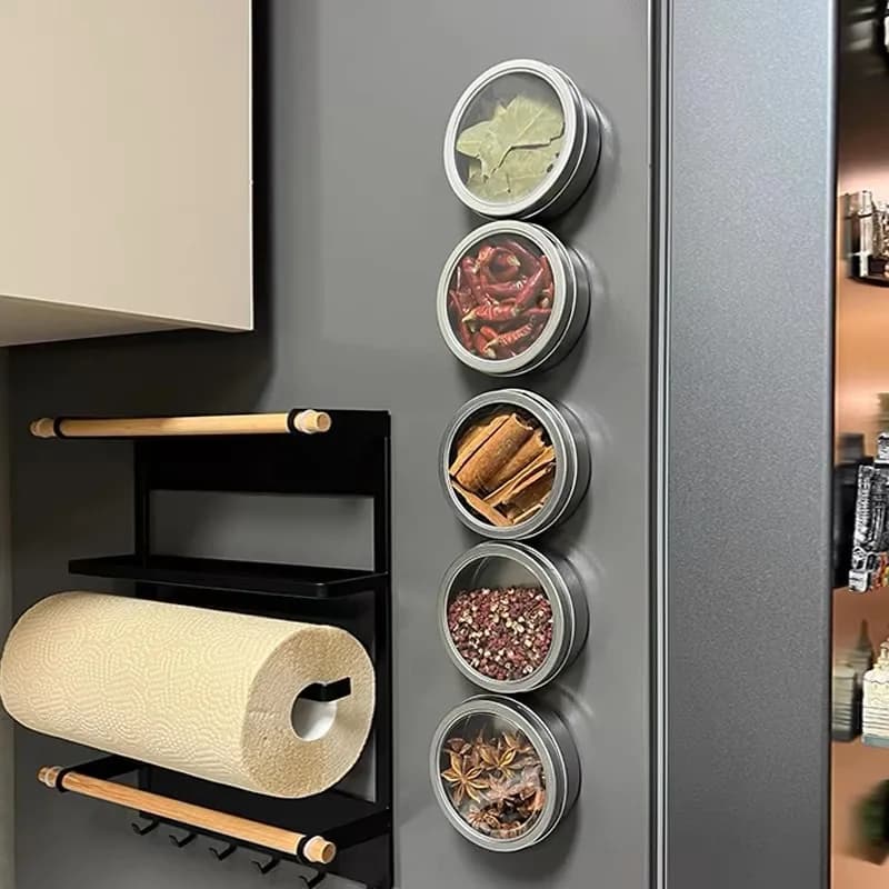6pcs/set Magnetic Spice Jars with Transparent Lid - Airproof Kitchen Spice Containers Stackable Spice Storage Box