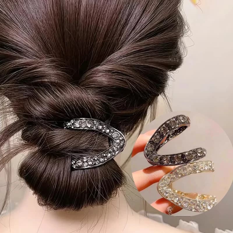 Fermagli per capelli Artiglio Coda di cavallo alta Clip per afferrare a forma di V Artefatto di fissaggio Testa posteriore Fermaglio per capelli per polpette Copricapo con clip in strass di fascia alta