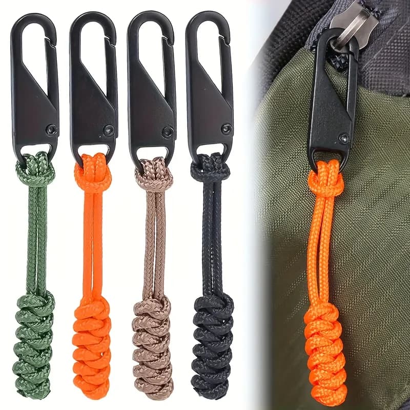 7-Piece Thickened Woven Zipper Pulls with Metal Sliders - Universal Replacement Zipper Handles for Backpacks, Jackets and Bags - Available in Orange, Green, Brown and Black - Fits Standard Zippers. Ideal for Outdoor, Camping and Hiking Gear. Stylish Rope