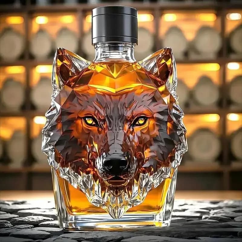 Bicchieri da whisky Scultura di lupo Bicchiere da vino Bottiglia di vetro a tema lupo da collezione estetica per viaggi di whisky da cocktail