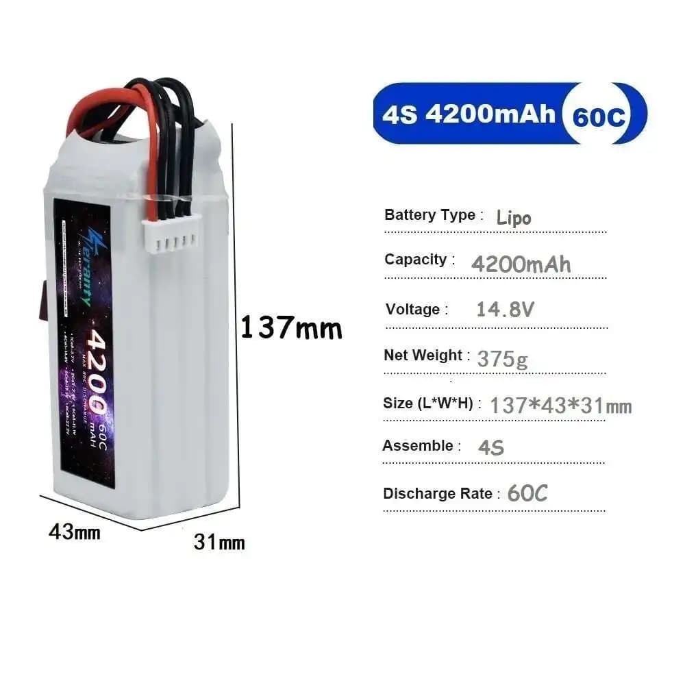 Batteria Lipo 4200MAH 4S per auto RC FPV Droni Barche Elicotteri 60C Batteria ricaricabile 14,8V