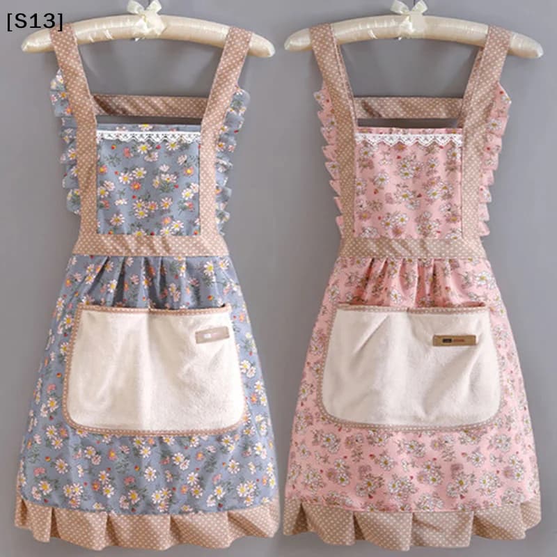 Women Floral Canvas Apron, Waterproof Oilproof Bib Apron with Pockets Adjustable Belt for Kitchen[S13]