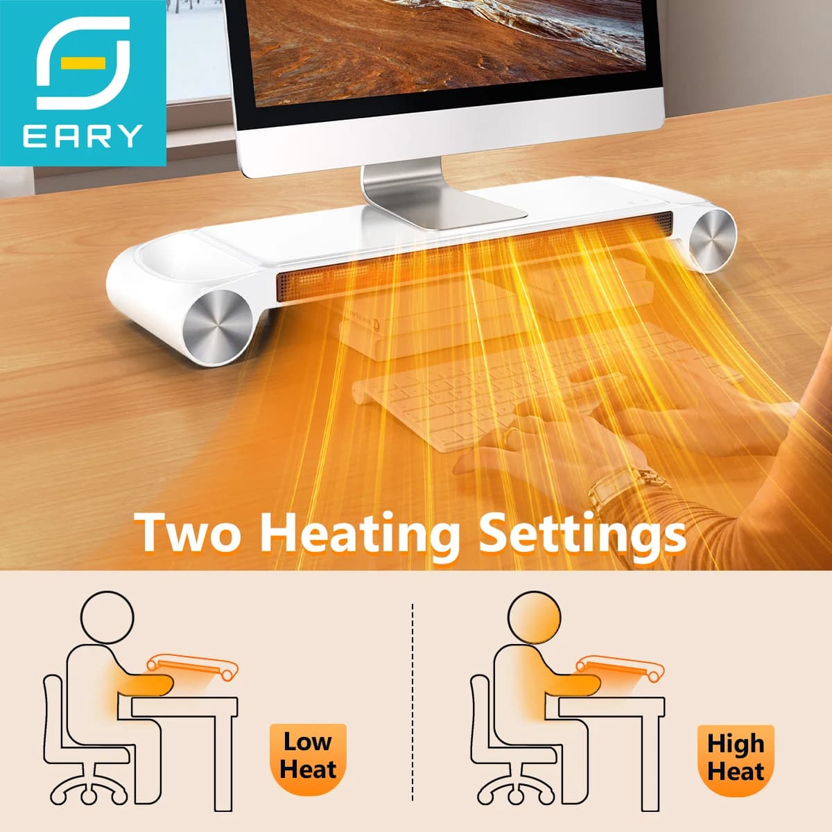 Eary 330W Table heater and monitor support for Home Office 2 heating settings Electric heaters with USB port American standard plug