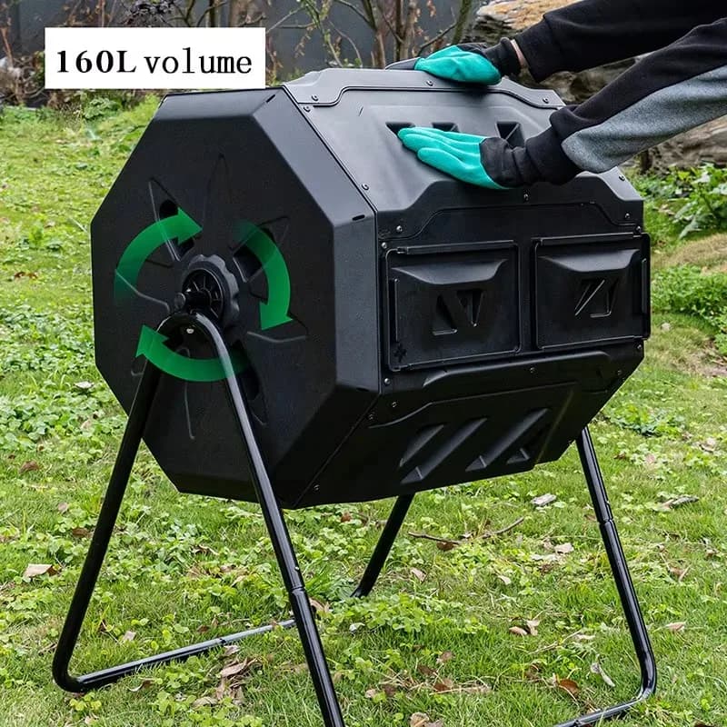 160L Garden Kitchen Food Waste Rotating Compost Bin Outdoor Large Plastic Fertilizer Compost Bin Tumbler