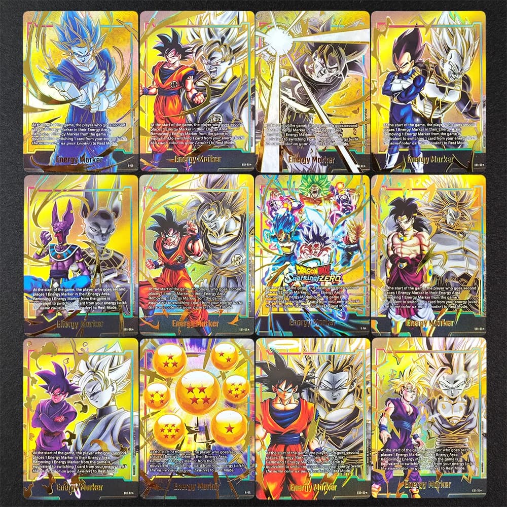 Carte da Collezione Dragon Ball Super Fusion World Energy Marker in Inglese, Edizione Oro E01-01 E-06 E-04 E03-02 E02-01 E01-10, Gioco DIY