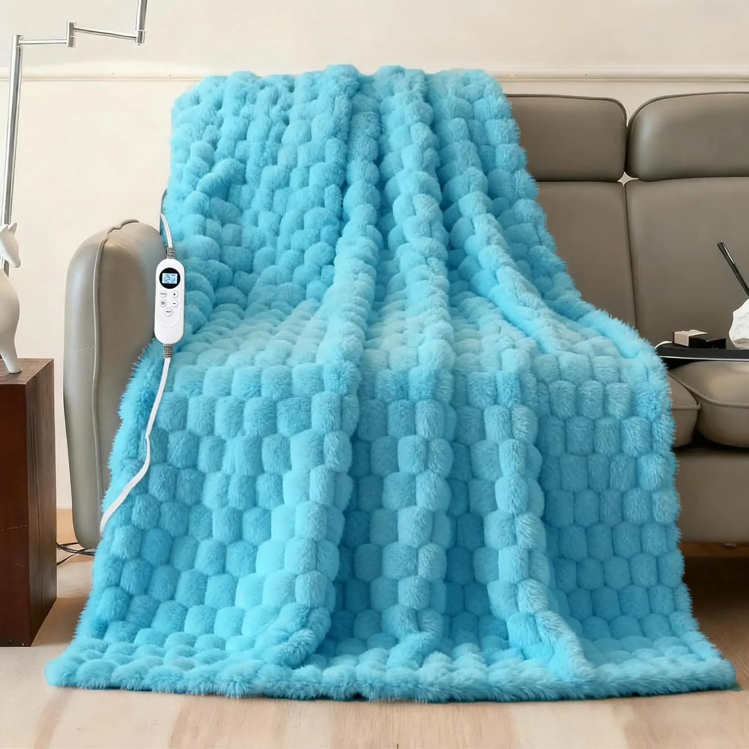 Coperta riscaldata elettrica da 50" x 60" con calore rapido, 12 livelli, timer, spegnimento automatico, morbida pelliccia sintetica e flanella