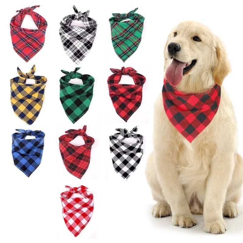 Sciarpa grande per animali domestici Bandana per cani Colletto con papillon lavabile scozzese in cotone Bavaglino con sciarpa triangolare per cuccioli di gatto - Accessori per cani