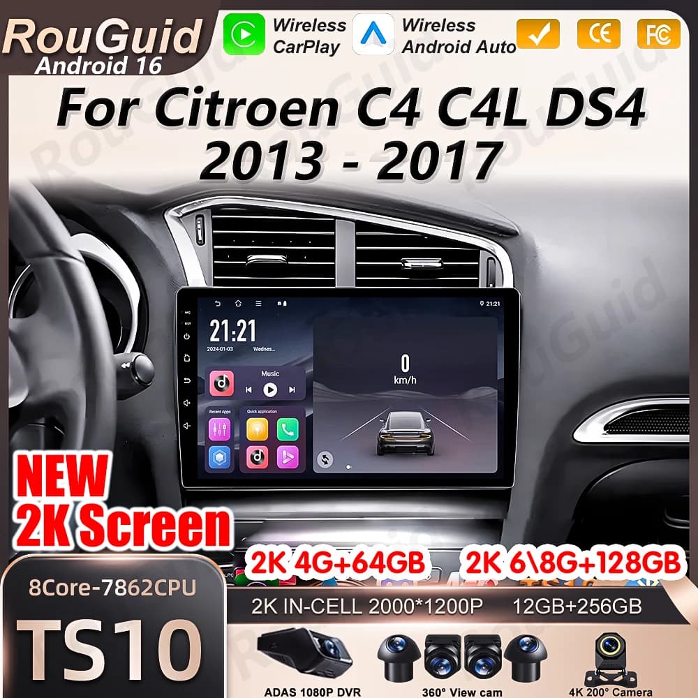 Autoradio Android Auto Carplay per Citroen C4 C4L DS4 2013 2014 2015 2016 2017 Lettore Multimediale Schermo BT Wifi Video Stereo Auto