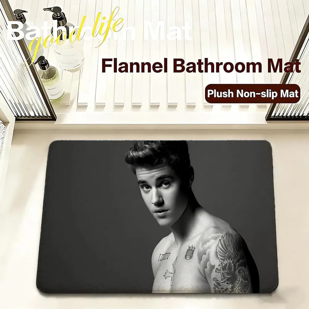 Popolare Tappetino da Bagno in Flanella J-Justin BieberS, Asciugatura Rapida, Antiscivolo, Morbido, Resistente, per Ingresso e Bagno