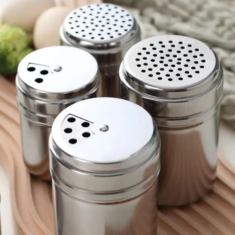 Barattolo di condimento multiuso in acciaio inossidabile Bottiglia di sale e zucchero Coperchio rotante Gadget da cucina Spezie Pepe Shaker Barattolo di spezie