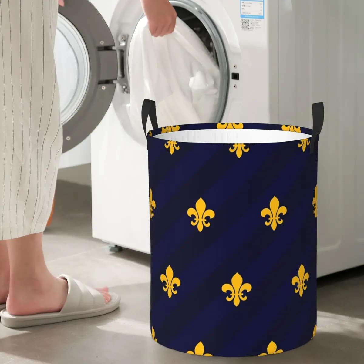 Cesto Pieghevole Fleur De Lys Oro Blu per Biancheria Sporca, Giocattoli e Organizzazione Domestica