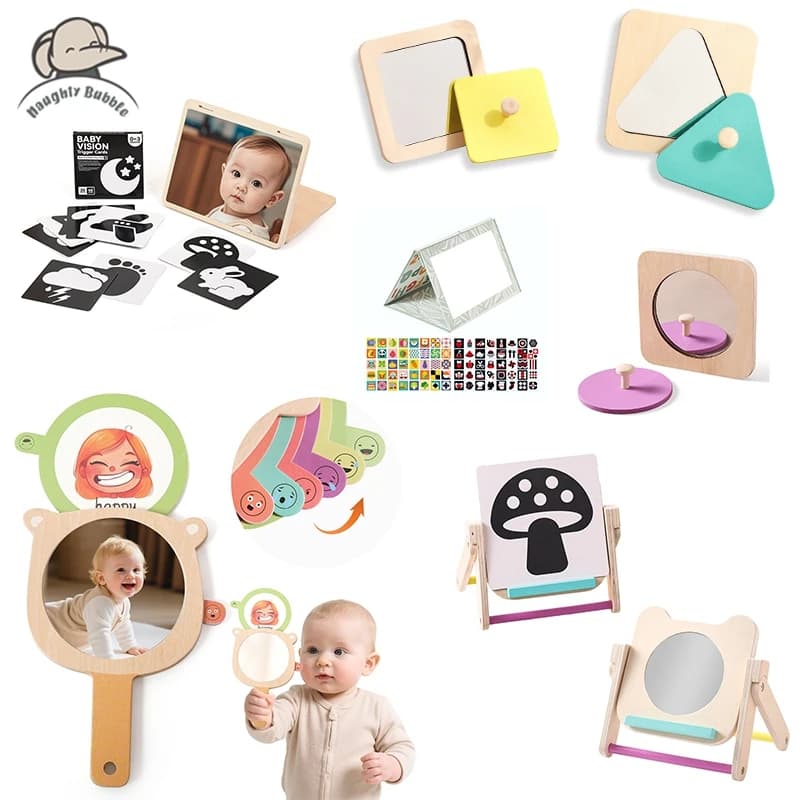 Specchio Montessori per bambini Giocattoli per percezione sensoriale per bambini Carta bianca e nera per neonati Giocattoli per la cognizione visiva Esplorazione sensoriale