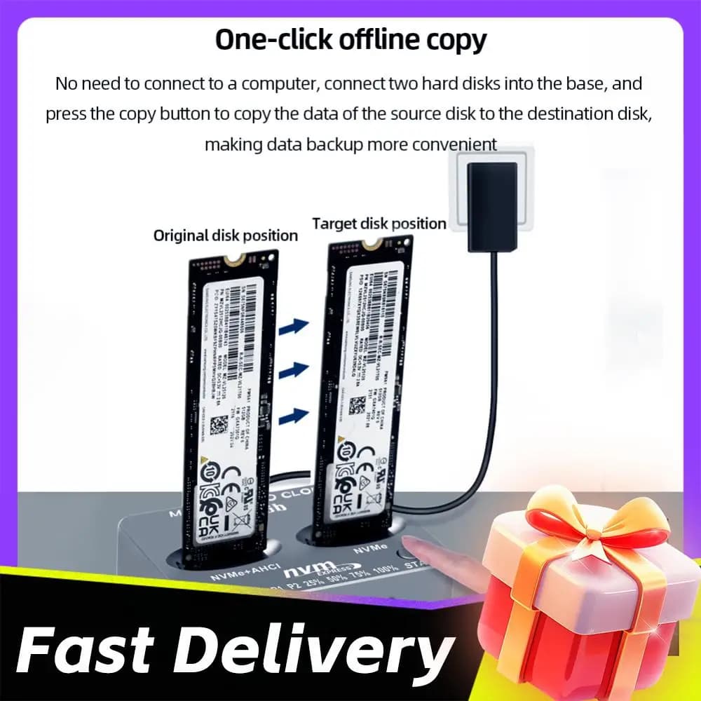 Docking Station NVME a Doppio Alloggiamento USB3.2 Tipo C Box Esterno per Disco Rigido Gen2X 20Gbps Enclosure SSD M.2 M/B M Key per SSD M2 M Key