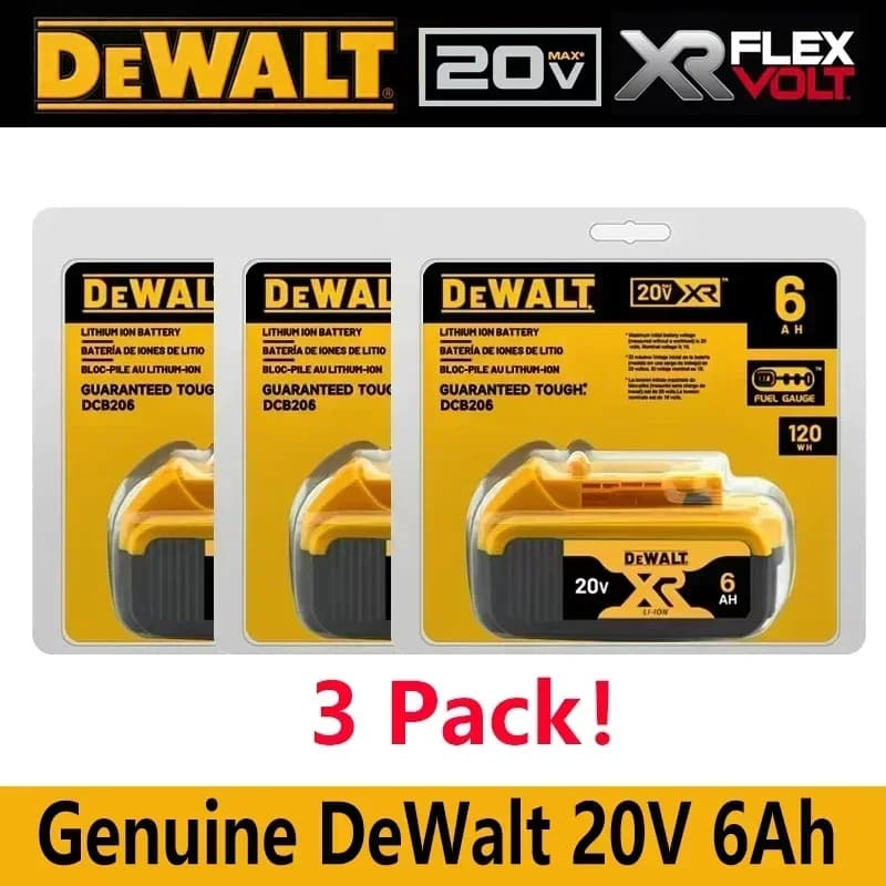 Batteria DEWALT originale al 100% 18V 20V 6.0AH 5Ah, DCB206, DCB205 con ricarica rapida, batteria al litio 20V, batteria per utensili elettrici