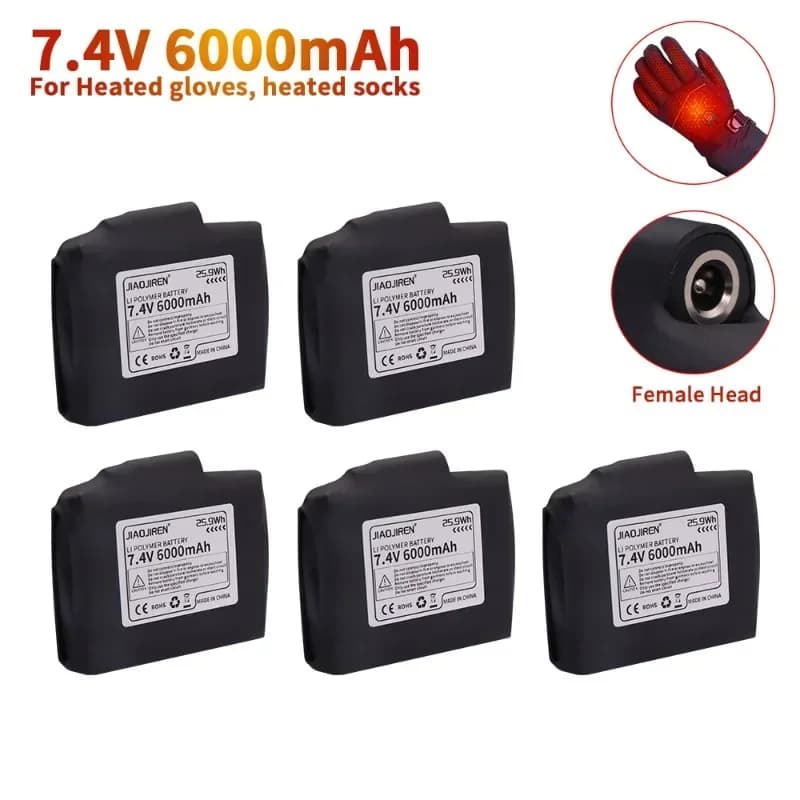 Batteria ricaricabile ai polimeri di litio da 6000 mAh 7,4 V per guanti riscaldati Calzini Giacche riscaldate Gilet Guanti da moto