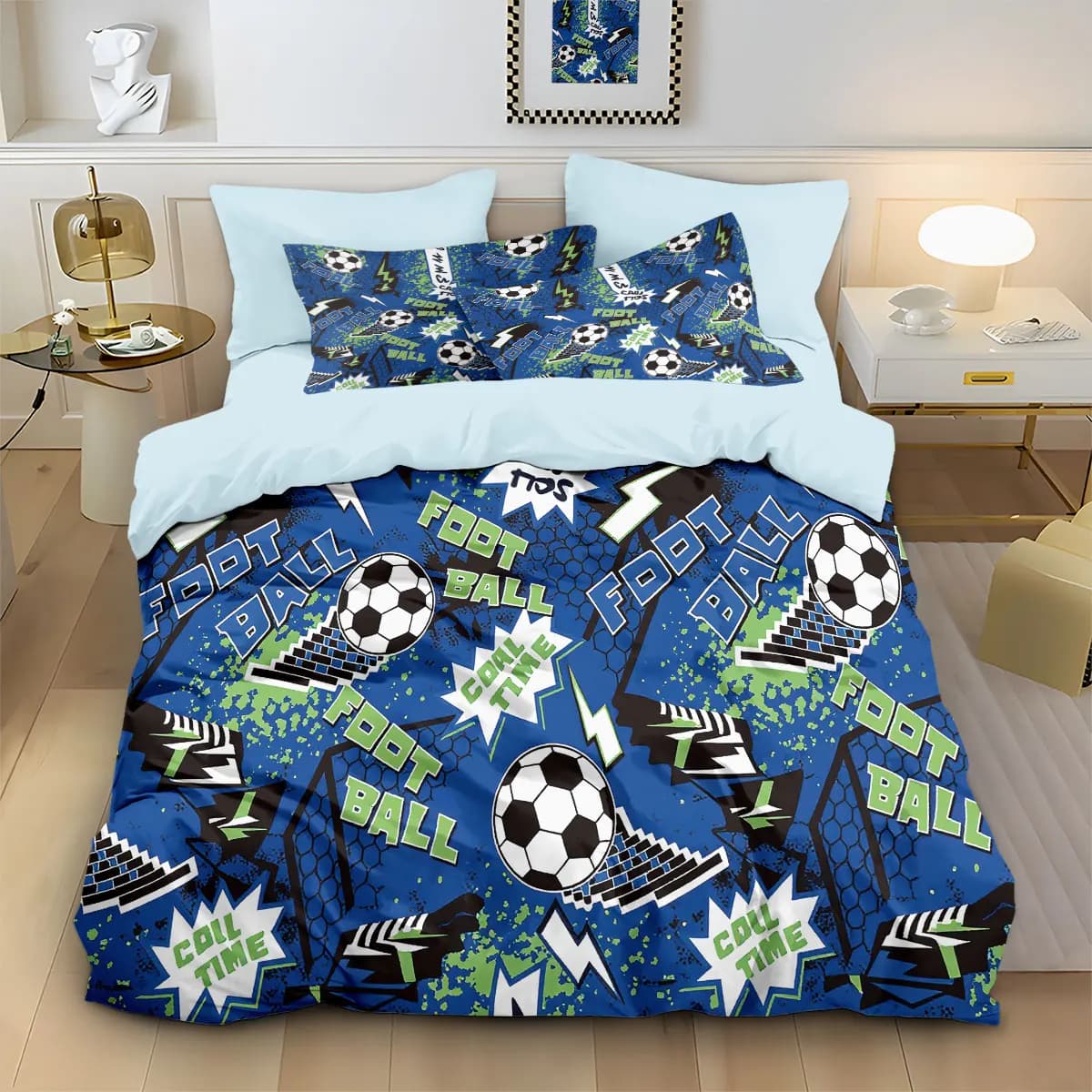 Set copripiumino senza nucleo stampato con motivi sportivi da calcio, 3 pezzi, decorazione per letto in diverse misure, lavabile in lavatrice