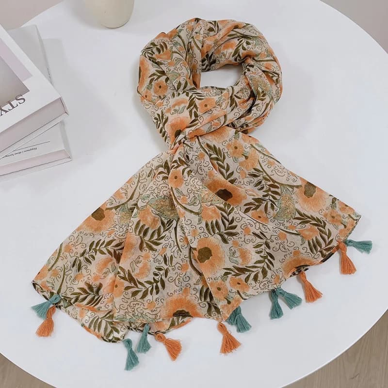 Telo mare da viaggio primaverile e autunnale da donna, sciarpa in cotone e lino colorata con frange in stile etnico, per vacanze al mare
