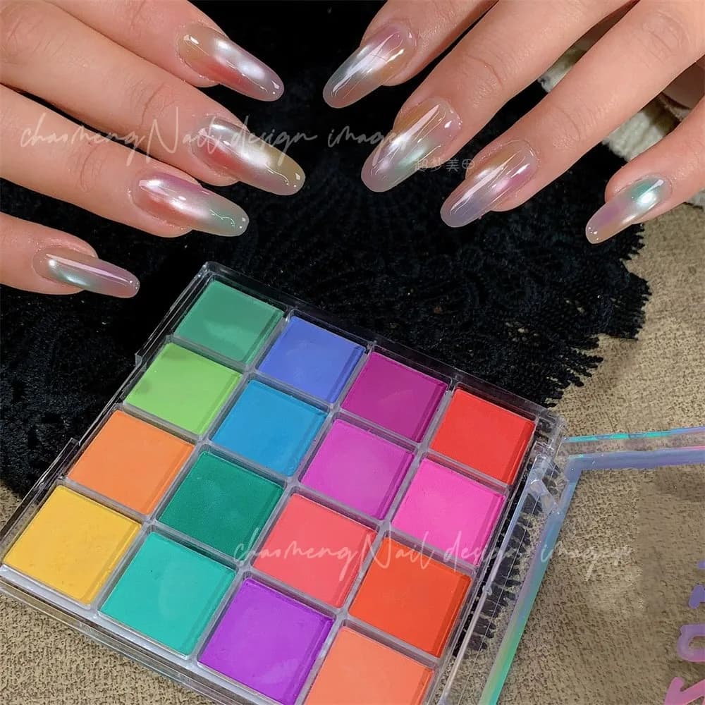 Palette di polveri pigmentate per unghie in 16 colori, polvere opaca per unghie, polvere per sfumature, polvere magica neon per manicure artistica FG
