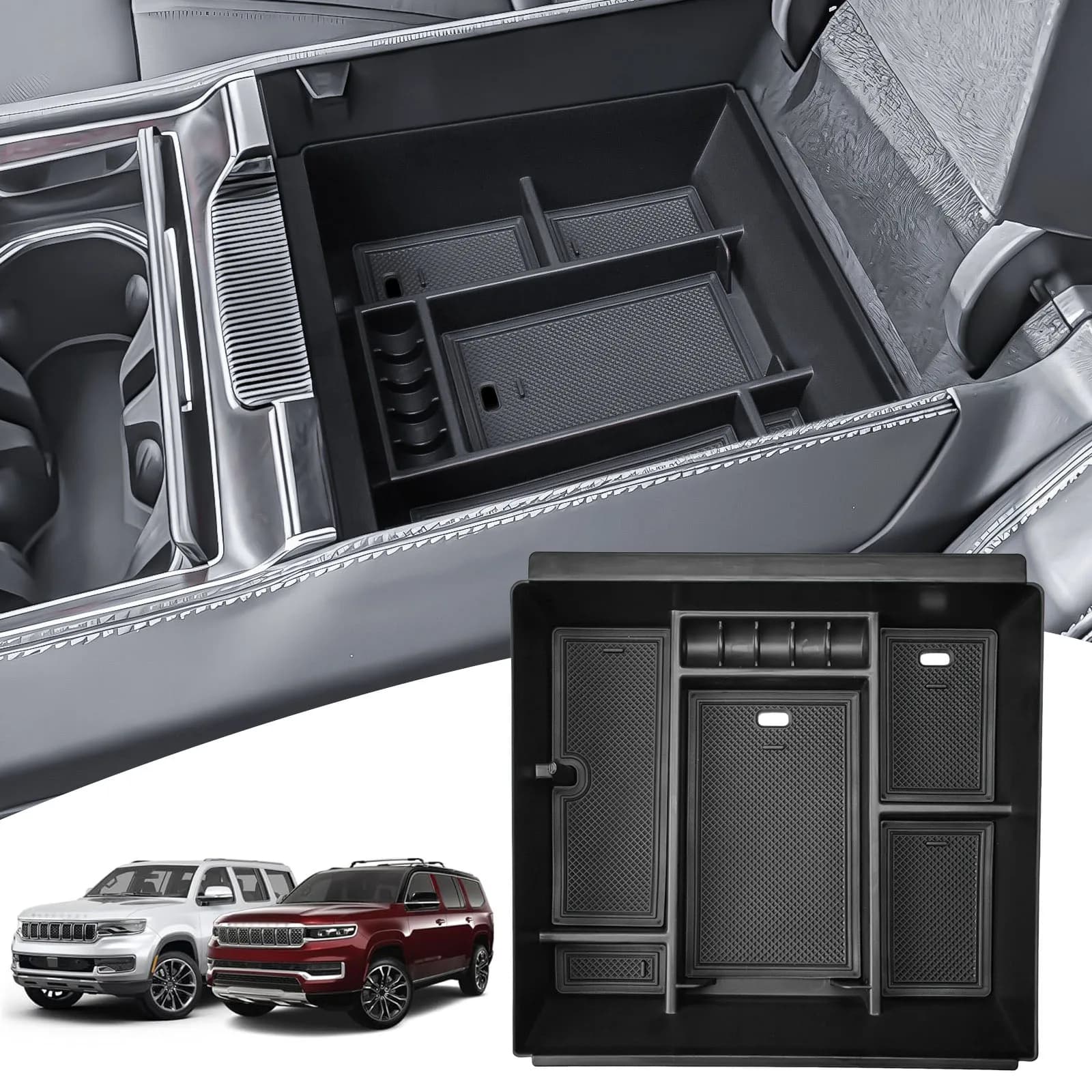 Vassoio organizer per console centrale per Jeep Wagoneer/L 2022-2025, 2022-2025 Jeep Grand Wagoneer/L Scatola portaoggetti bracciolo Accessori auto
