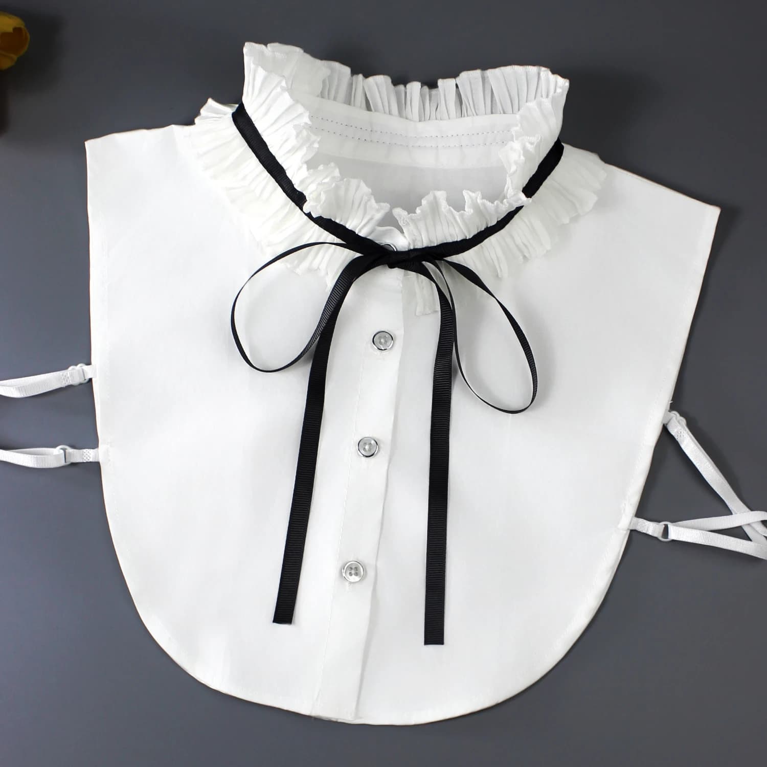 1 camicia da donna rinascimentale in pizzo fisarmonica plissettato con colletto rialzato e papillon, accessorio con colletto falso per la primavera, l'estate, l'autunno, un