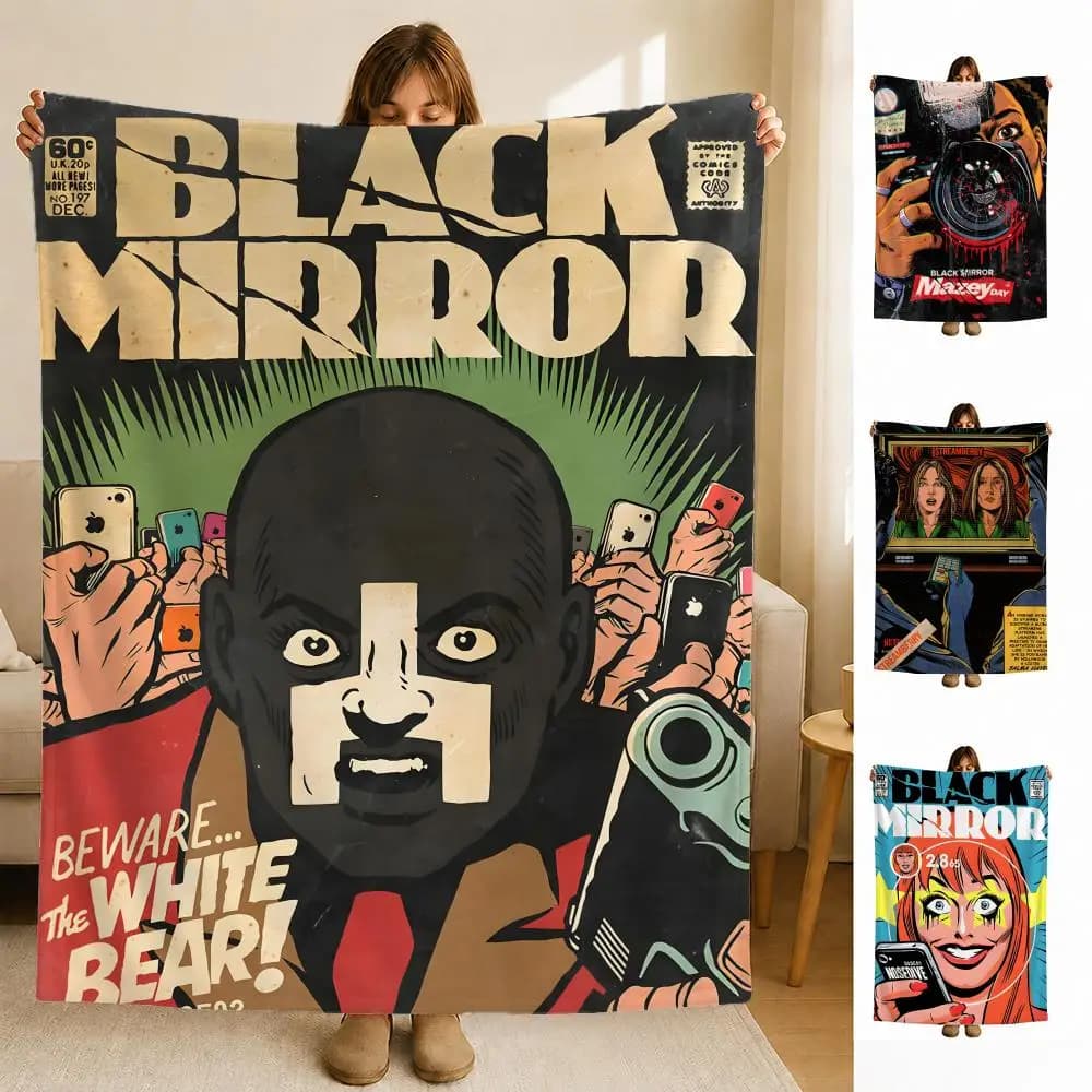 tv B-Black M-Mirror Throw Soft Flannel Blanket for Bed Bedroom Sofa Picnic Throw Skin-friendly Breathable Gift Cover